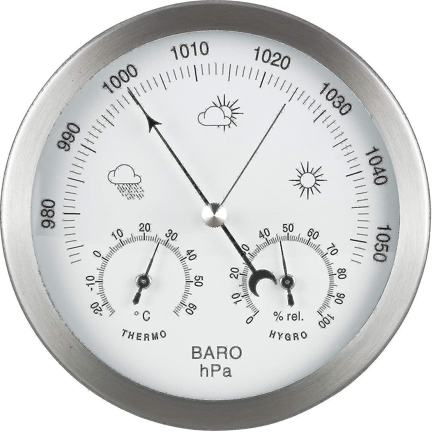 Barometer Weather Station 3-in-1 Stainless Steel Frame 14 Cm Thermometer