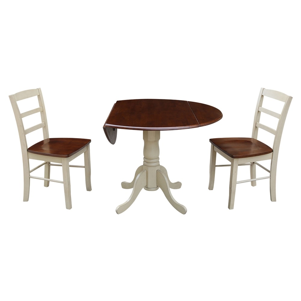 42 inch Dual Drop leaf Pedestal 3 piece Dining Set