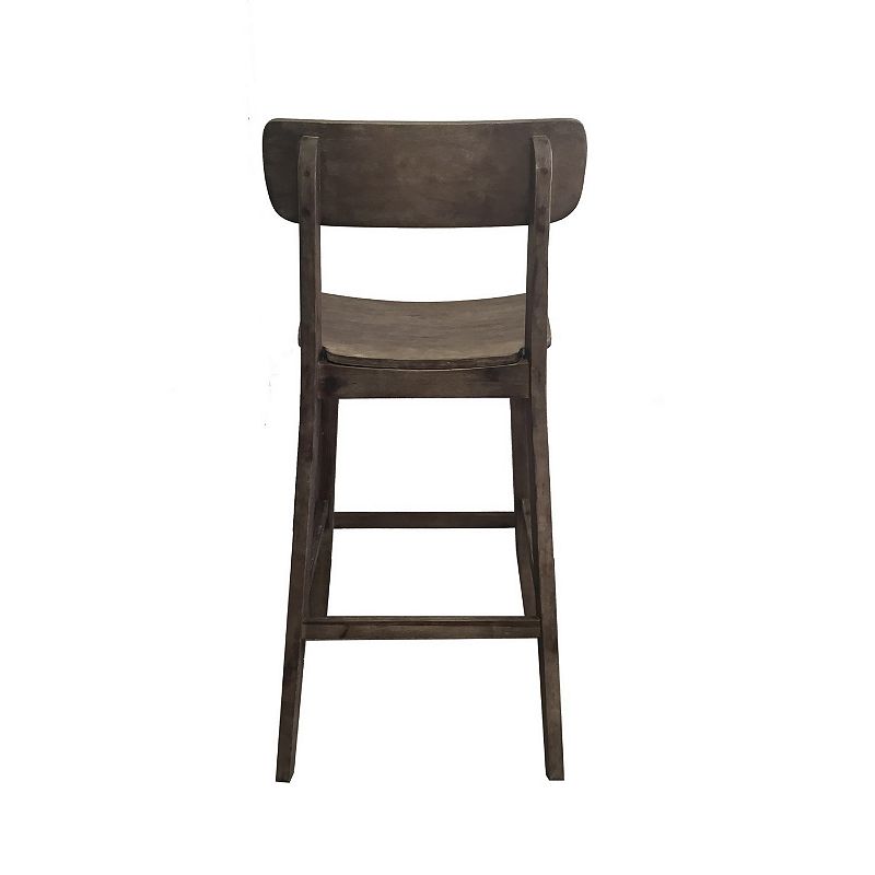 29 Inch Rubberwood Barstool with Wood Grain Details， Panel Back， Brown