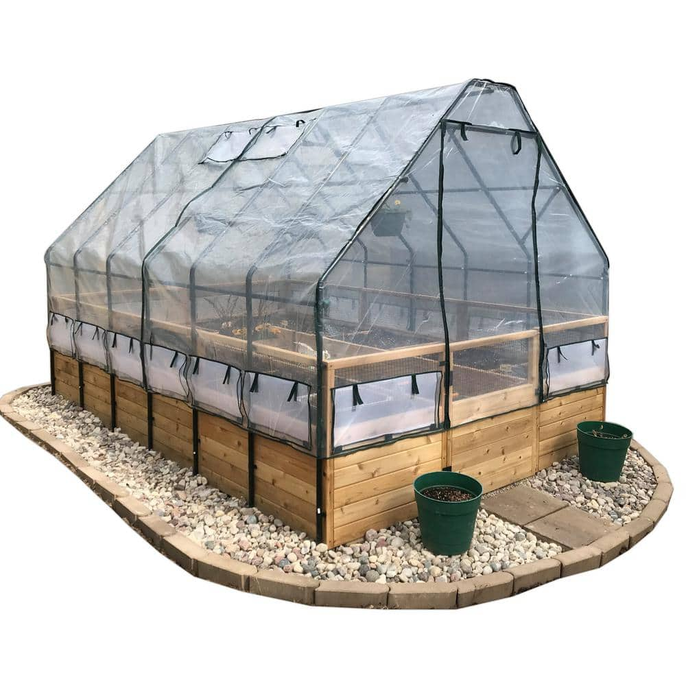 Outdoor Living Today 8 ft. x 12 ft. Cedar Garden in A Box with Greenhouse Cover RB812GHO