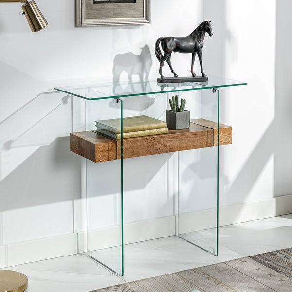 Ivinta Narrow Glass Console Table with Storage， 31.5'' Modern Sofa Table for Small Space