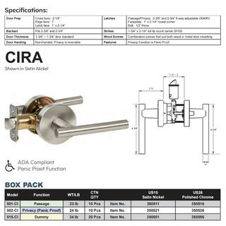 DELANEY HARDWARE Contemporary Collection Cira Satin Nickel Dummy Door Lever 350551