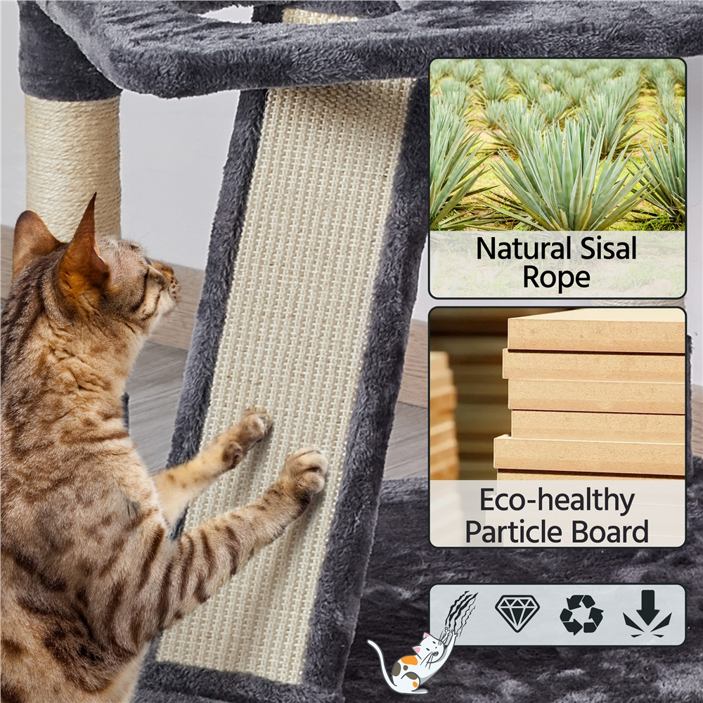 SmileMart 76"H Large Multilevel Cat Tree Tower with Condos and Perches, Dark Gray