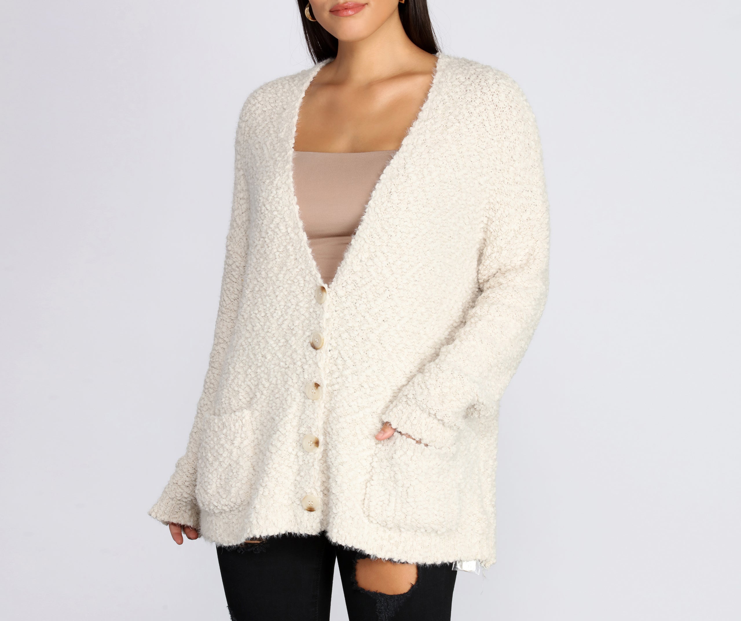 Popcorn Knit Long Cardigan