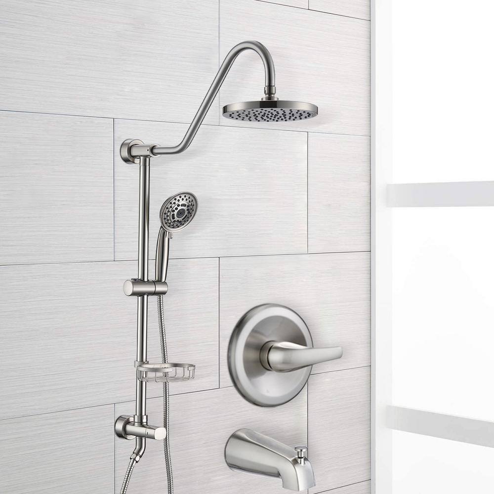 FORCLOVER Single-Handle 3-Spray Patterns Round 8 in. Detachable Shower Head Shower Faucet in Brushed Nickel MONMKE20BN