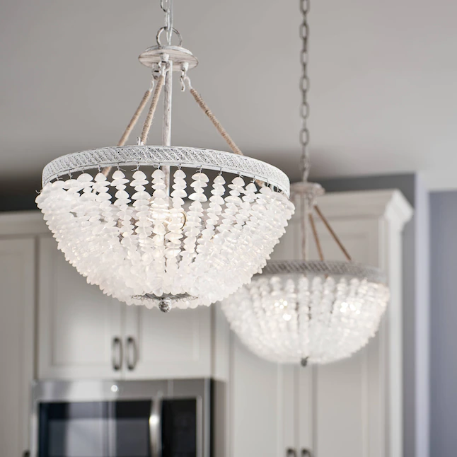 Kichler 82289 Kona Cay 3-Light Distressed Antique White Coastal Frosted Glass Bowl Pendant Light