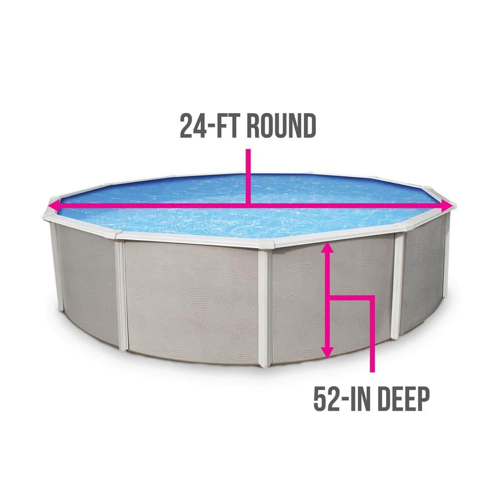 Blue Wave Belize 24 ft. Round x 52 in. Deep Metal Wall Above Ground Pool Package with 6 in. Top Rail NB3034