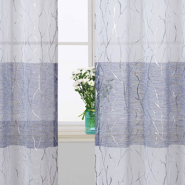 Trinity Silver Tree Branch Pattern Semi Sheer Curtains