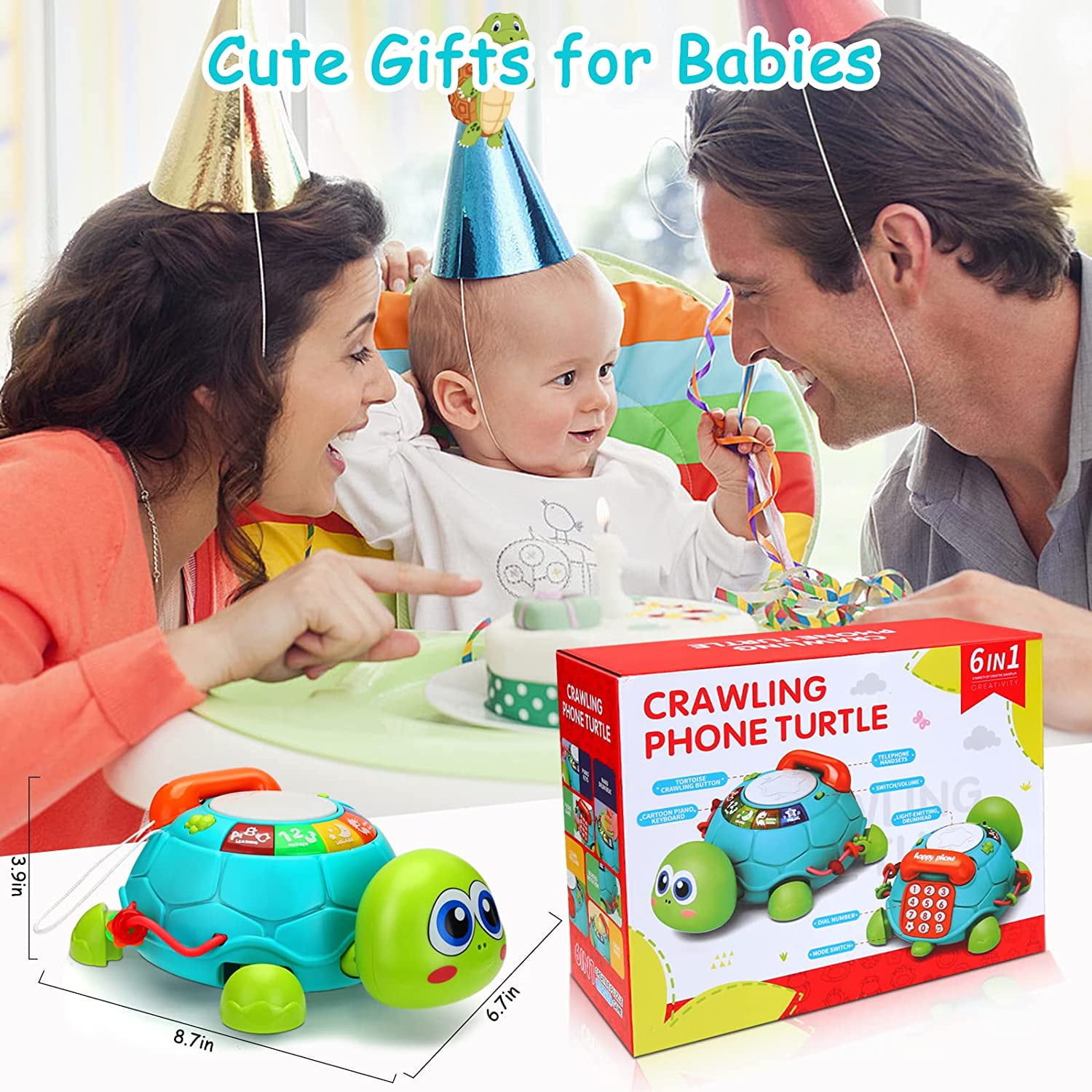 Baby Toys 6-12 Months， Musical Turtle Crawling Toys， Light and Sound， Educational Learning Toys， Toddler Toys for 12-24 Months