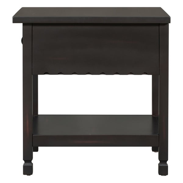 Classical BlackandWhite End Table with Open Styled Shelf Large Storage Space，Side Table Drawer with Metal Handles