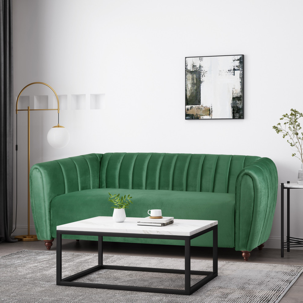 Worden Modern Glam Velvet Channel Stitch 3 Seater Sofa   Traditional   Sofas   by GDFStudio  Houzz