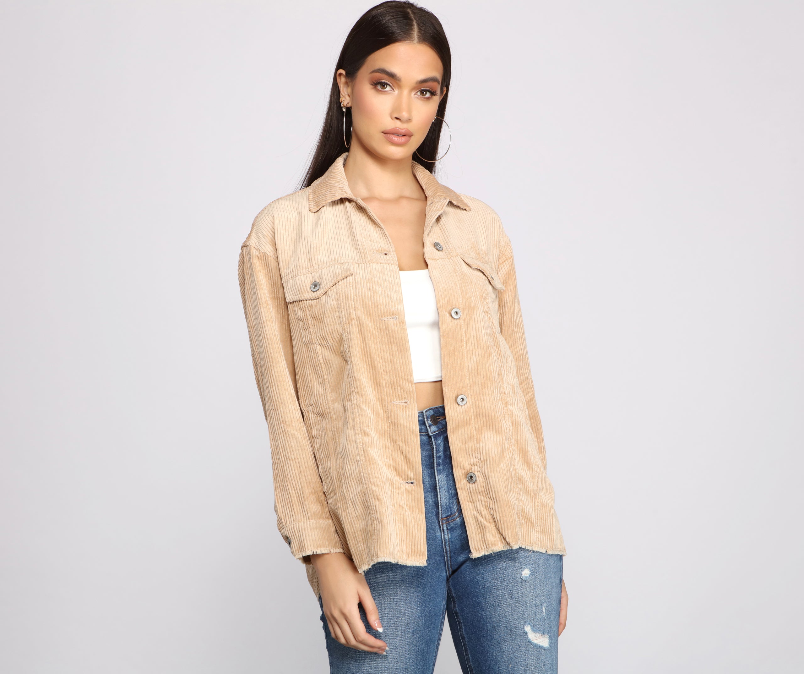 Trendy Corduroy Button-Up Shacket