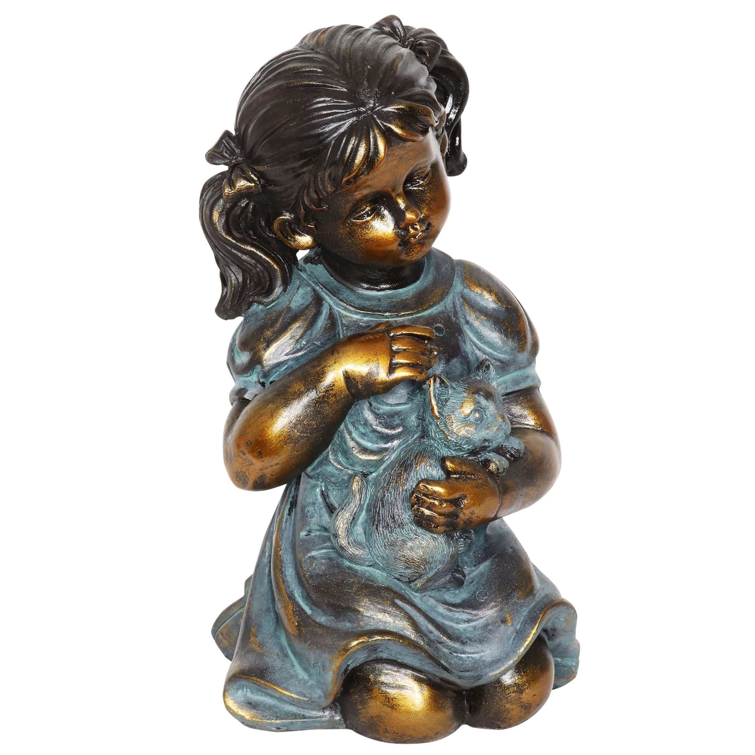 Exhart Exhart Bronze Look Girl and Kitten Garden Statue, 10.5 InchesResin-Brown