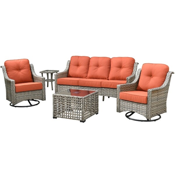 HOOOWOOO 5piece Patio Wicker Furniture Conversation Set with Swivel Chair and Coffee Table