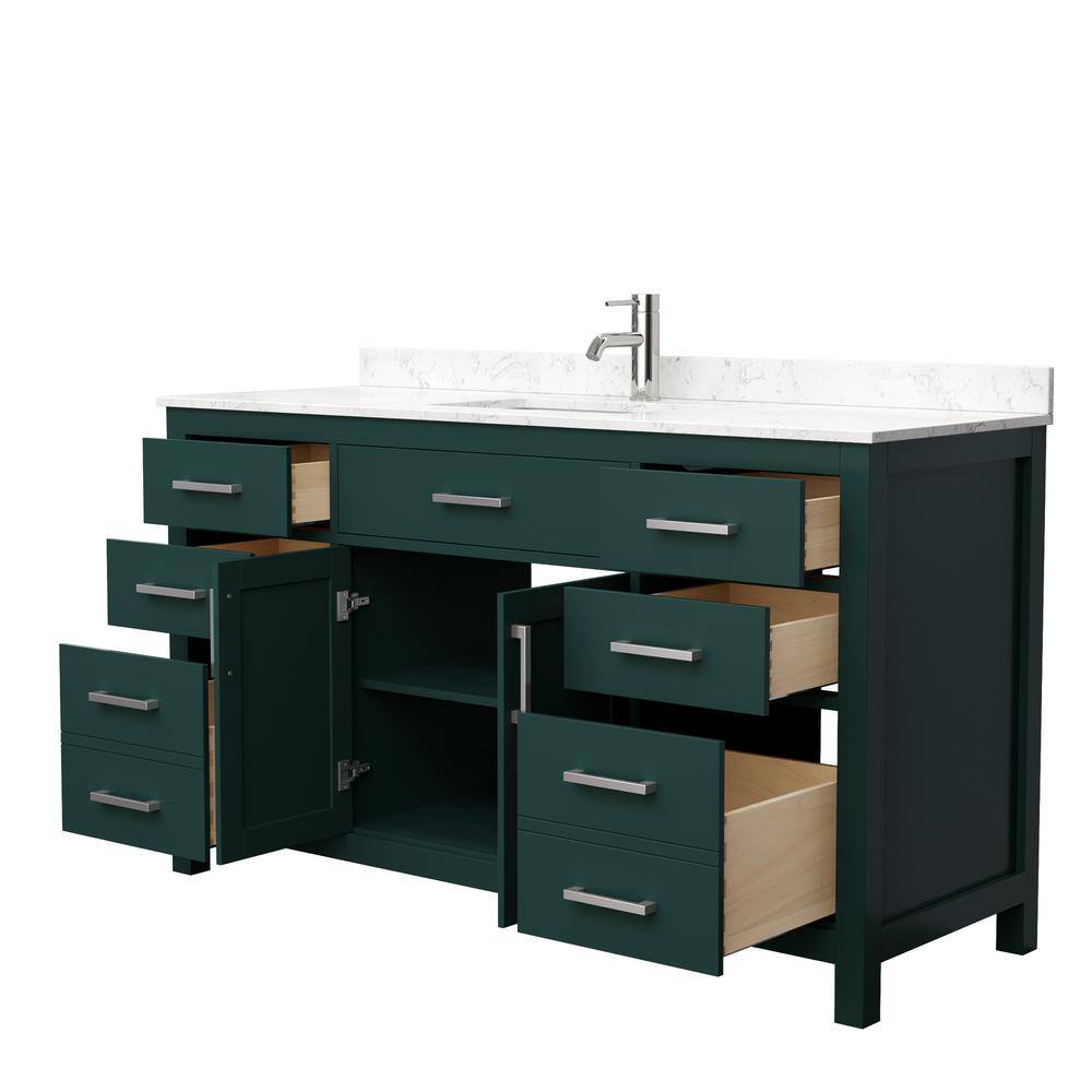 Wyndham Collection Beckett 60 in. W x 22 in. D x 35 in. H Single Sink Bathroom Vanity in Green with Carrara Cultured Marble Top WCG242460SGECCUNSMXX