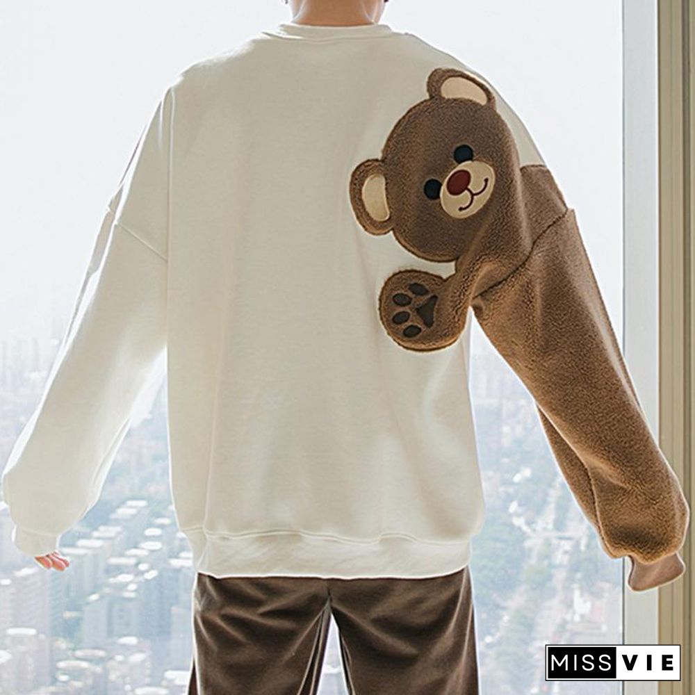 Bear Plush Embroidery Loose Sweatshirt