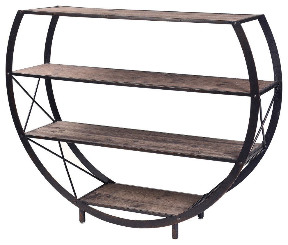 Santa Monica Circle Bookcase made of reclaim wood and metal   Industrial   Bookcases   by Buildcom  Houzz