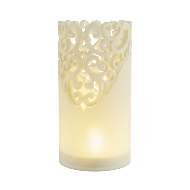 Remote Control Led Candles Set Of 3 Battery operated Realistic Flameless Pillars With Lace Details And Vanilla scented Wax By Lavish Home