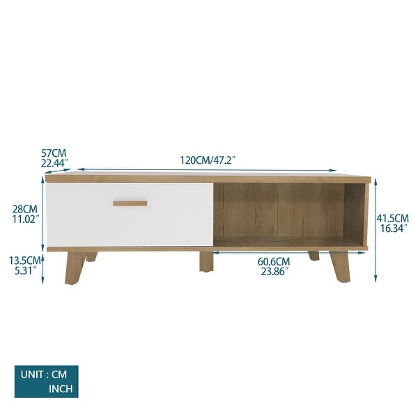 Coffee Table solid wood handles and legs with two drawers