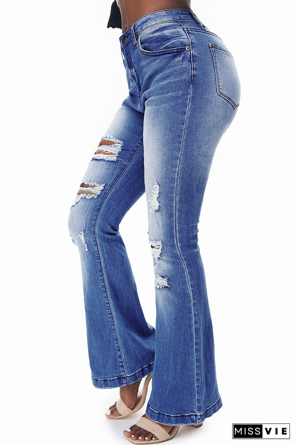 High Waist Distressed Flare Jeans