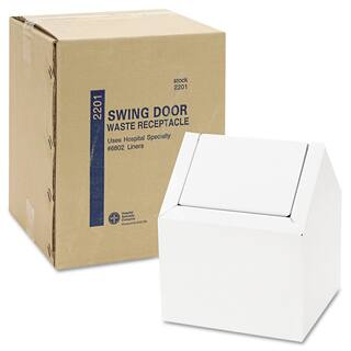 HOSPECO 9 in. x 9 in. x 10.75 in. Metal Double Entry Swing Top Floor Receptacle in White HOS2201