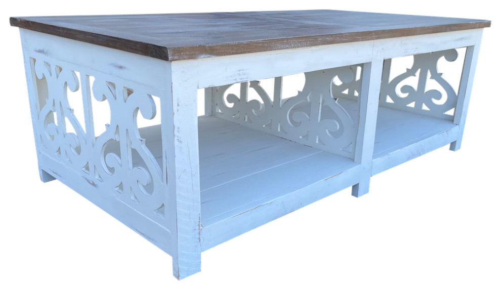 Coffee Table With Side Detail  White   French Country   Coffee Tables   by Jackson  ampCo.  Houzz