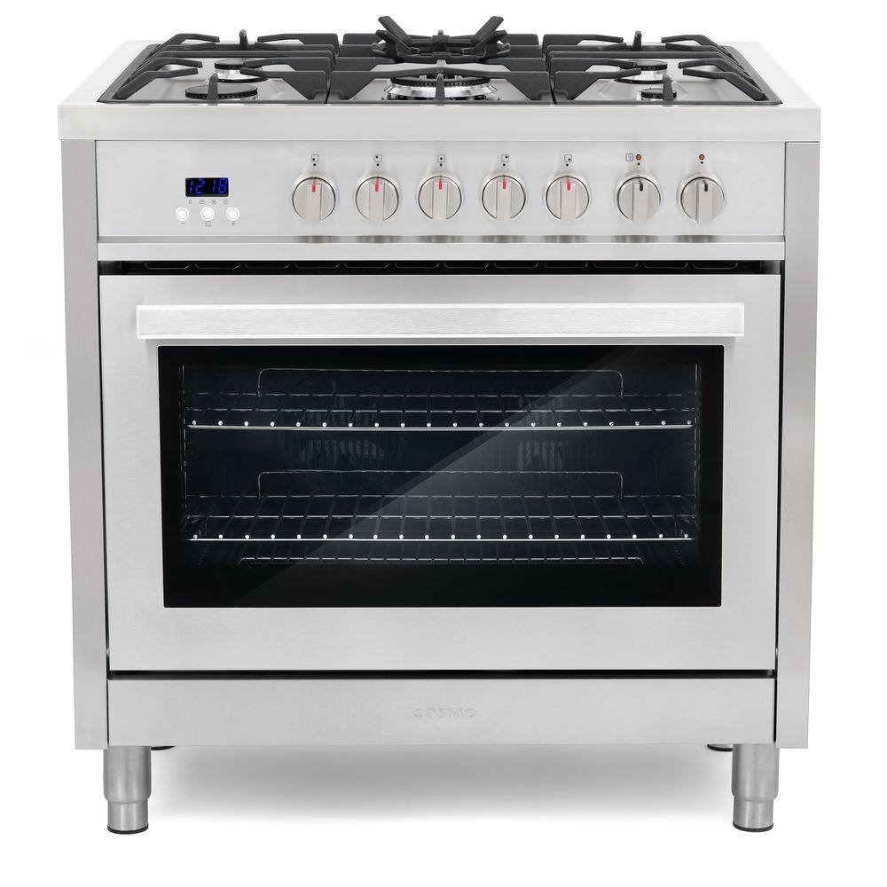 Cosmo Commercial-Style 36 in. 3.8 cu. ft. Single Oven Dual Fuel Range with 8 Function Convection Oven in Stainless Steel F965