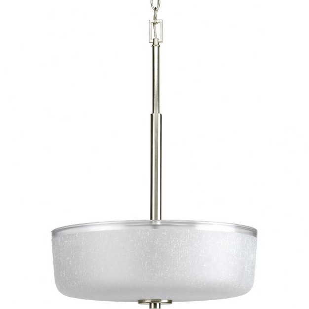 Progress Lighting Alexa Collection 3 light Foyer Pendant Brushed Nickel White Linen Glass Shade