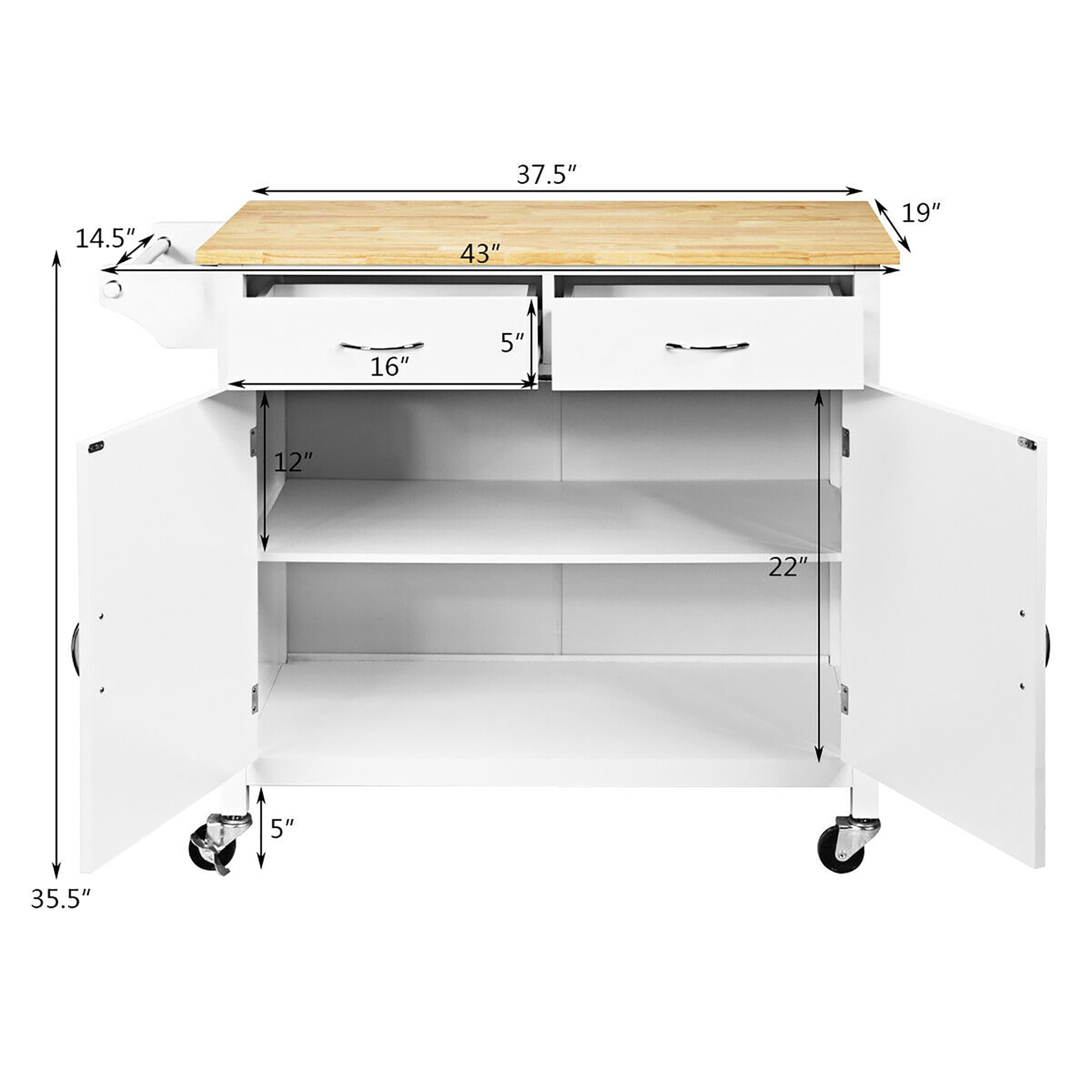 Costway Rolling Kitchen Cart Island Wood Top Storage Trolley Cabinet Utility Modern