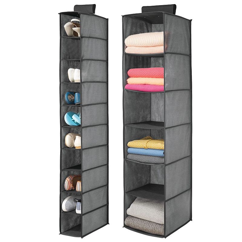 mDesign Fabric Over Rod Hanging Closet Storage Organizers Set of 2