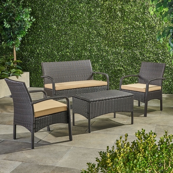 Cordoba Outdoor Wicker 4piece Conversation Set with Cushions by Christopher Knight Home