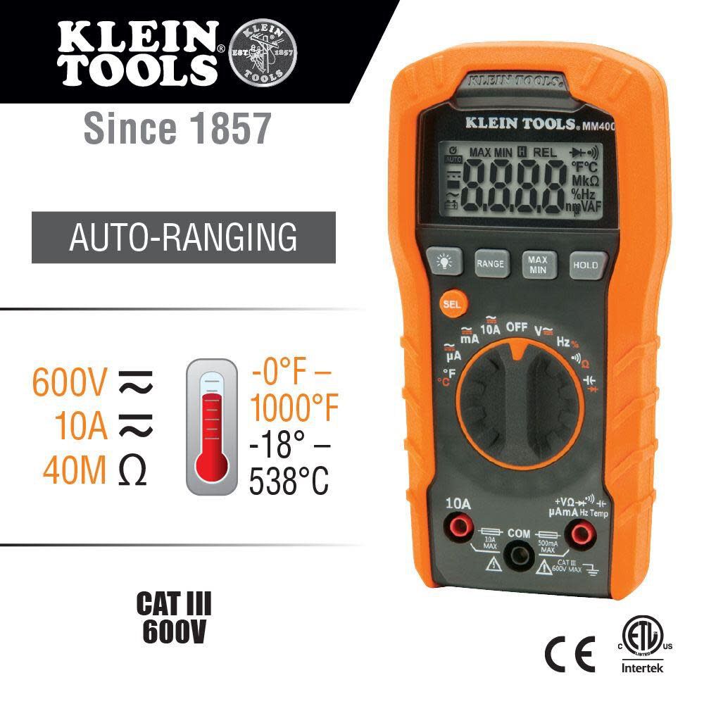 Klein Tools Digital Multimeter Auto-Range 600V MM400 from Klein Tools