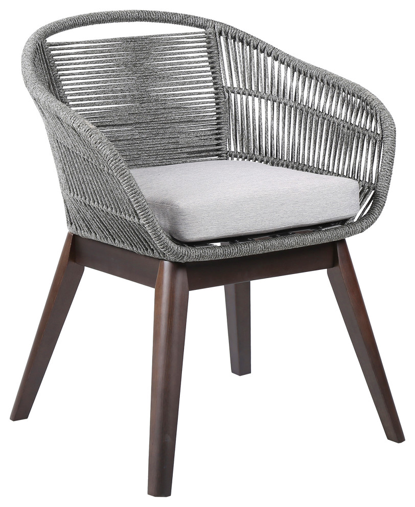 Benzara BM245733 Indoor Outdoor Dining Chair  Fishbone Woven Curved Back  Gray   Beach Style   Outdoor Dining Chairs   by Uber Bazaar  Houzz