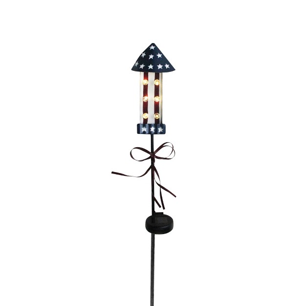 White And Blue Usa Stars Striped Rocket Solar Powered Metal Pathway Marker