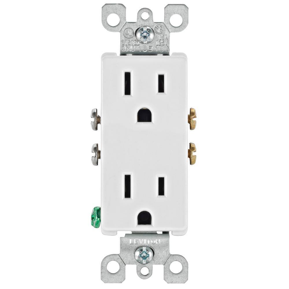 Leviton Decora 15 Amp Residential Grade Self Grounding Duplex Outlet White R52-05325-0WS