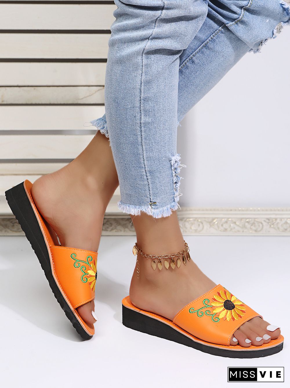 Sunflower Embroidered Print Casual Sandal Slippers