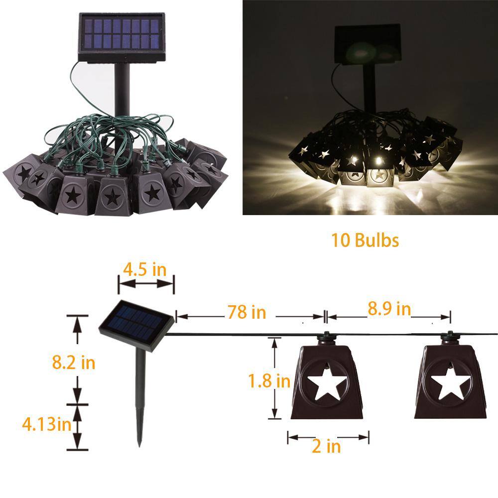 Hampton Bay Solar 10-Light 150 in. Integrated LED String Light with Lone Star Shade 82151