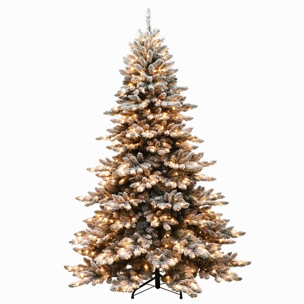 Puleo International 7.5 ft. PreLit Flocked Royal Majestic Artificial Christmas Tree