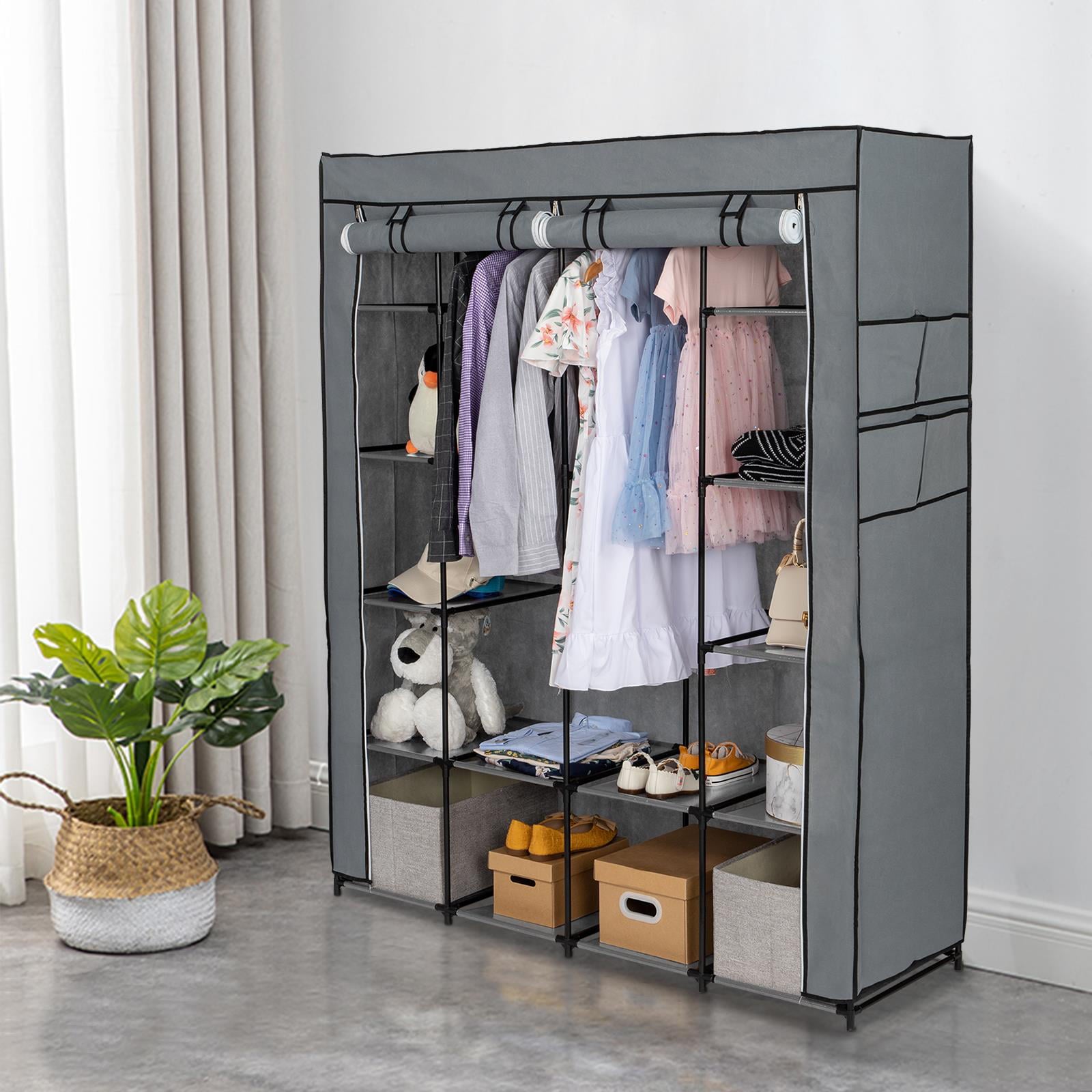 Ktaxon Non-Woven Fabric Portable Closet Organizer Storage with 14 Shelves,Gray