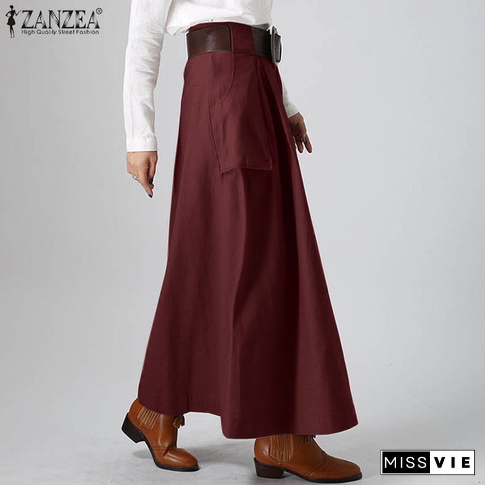 Fashion Women Maxi Long Skirts Summer Vintage Solid High Waist A-Line Party Skirt Female Dress