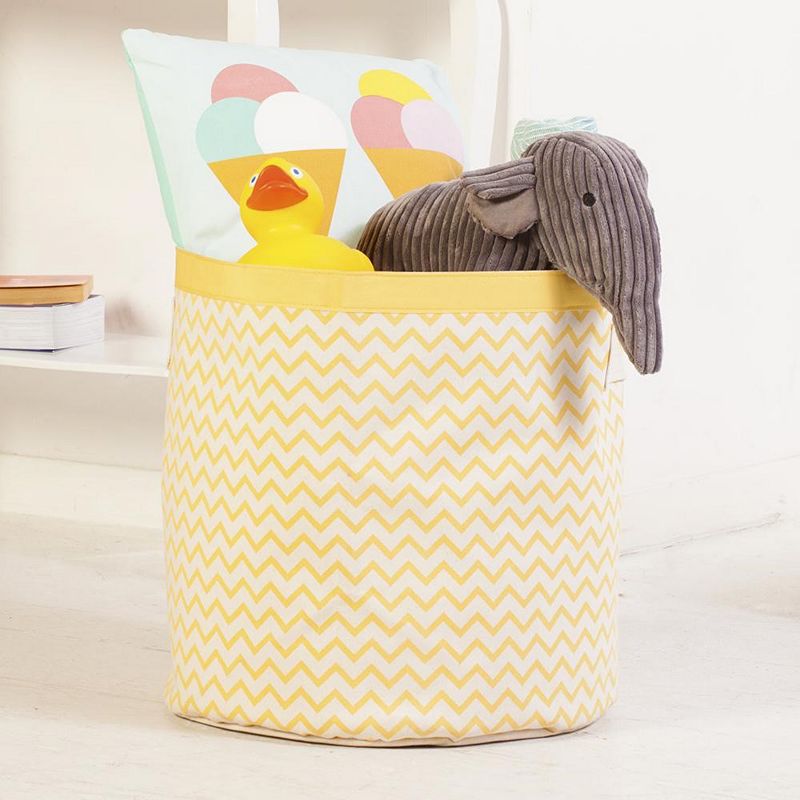 Cylindrical Cotton Canvas Storage Bin ZigZag Yellow