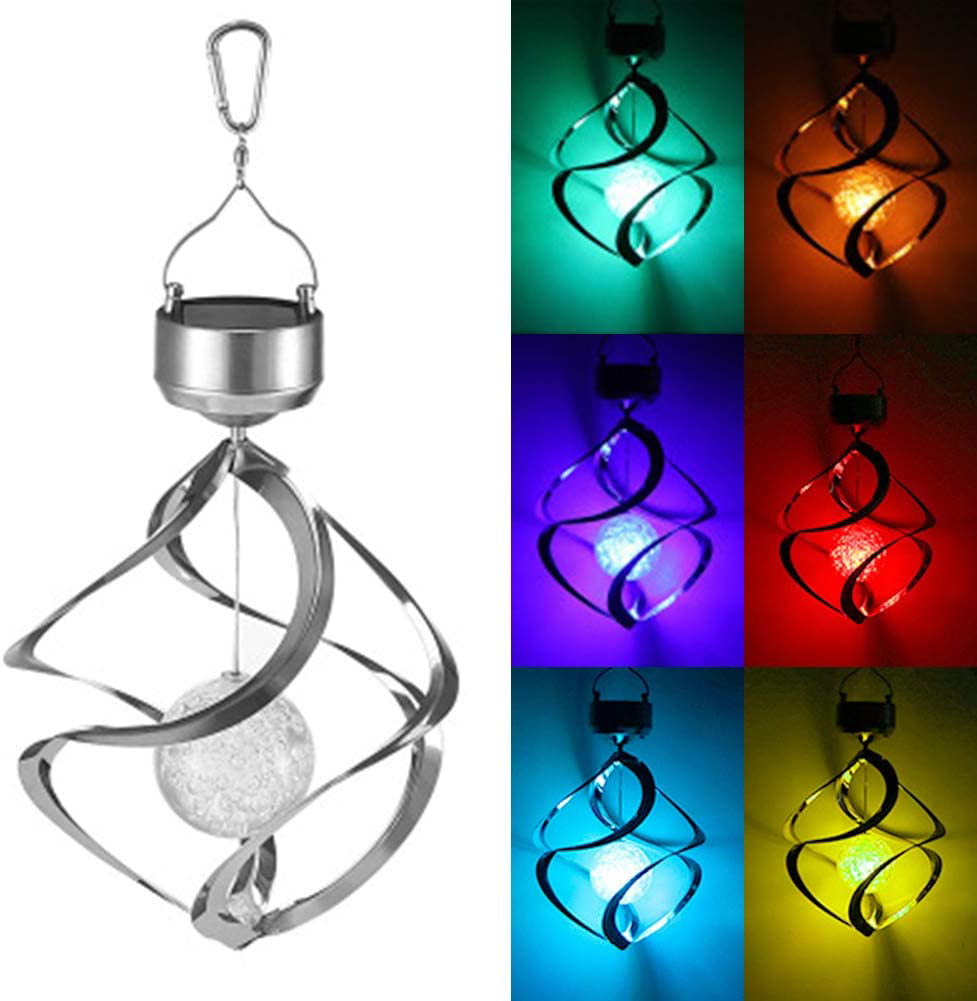 Sowaz 14 in. LED Solar Revolving Wind Chimes Hanging Spiral Solar Lights Outdoors Garden Home Lawn Patio Multi Color Changing