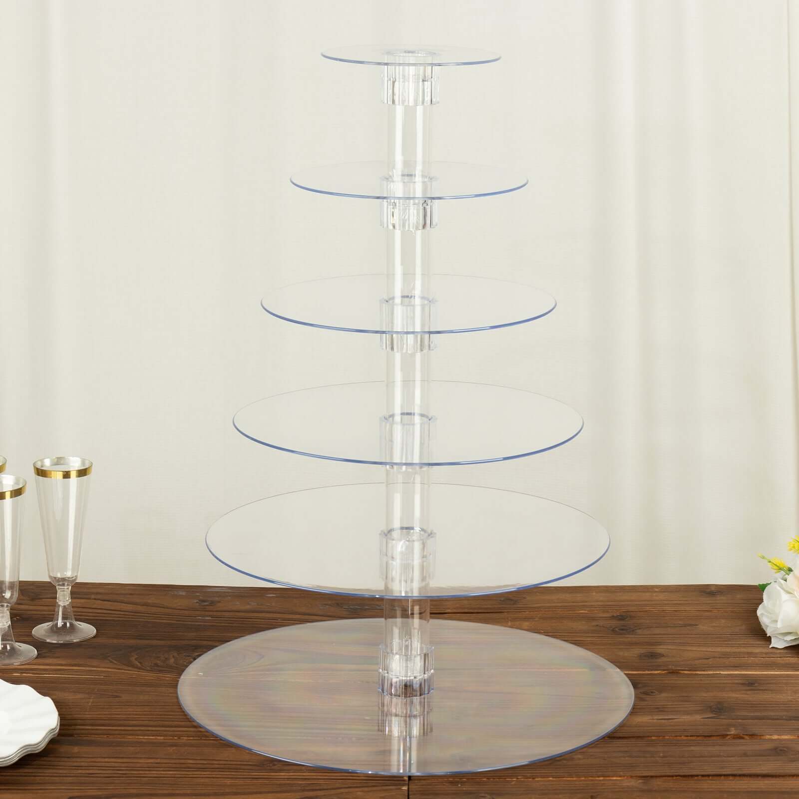 6-Tier Clear Heavy Duty Round Acrylic Cake Stand, Cupcake Tower Dessert Holder Display Stand with Film Sheets - 22