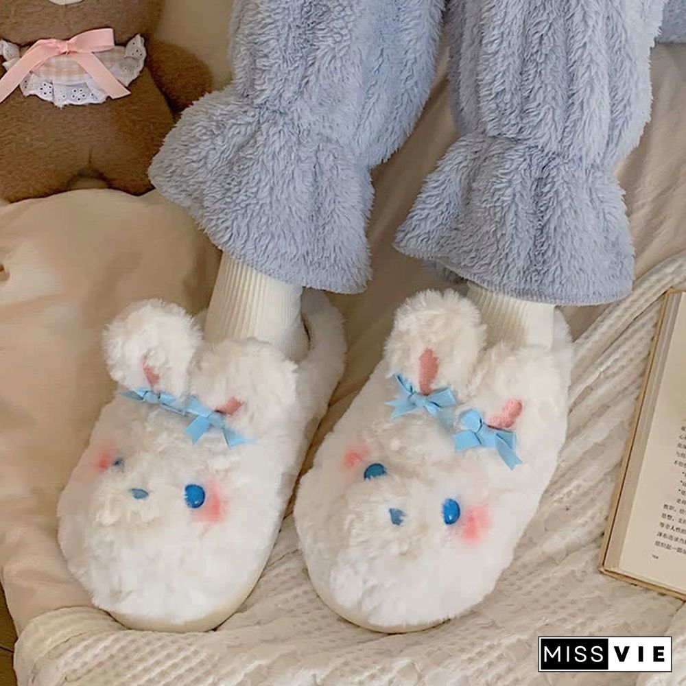 Cute Bow Knot Cartoon Bunny Plush Slippers