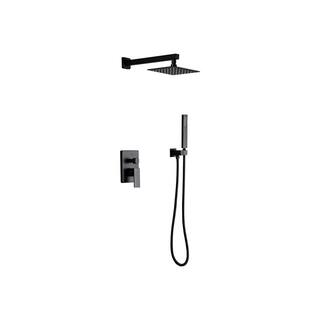 IHOMEadore 1-Spray Square Hand Shower and Showerhead from Wall Combo Kit with Slide Bar in Matte Black (Valve Included) RCS85010MB