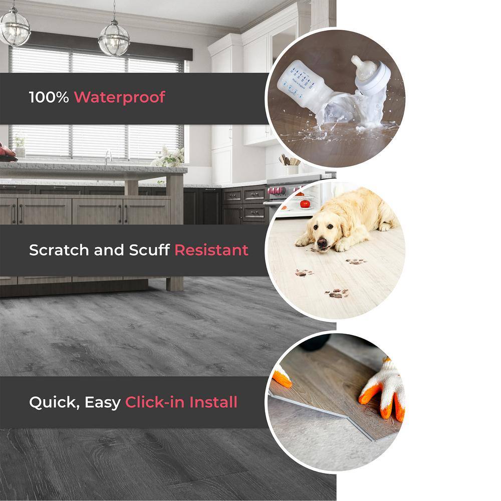 Lucida Surfaces TruCore Grey 12 MIL x 7.3 in. W x 48 in. L Click Lock Waterproof Luxury Vinyl Plank Flooring (24.5 sqftcase) TC-804