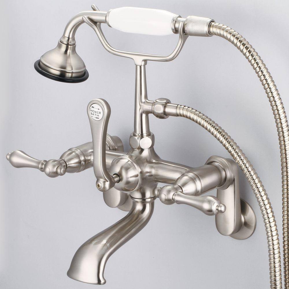 Water Creation 3-Handle Vintage Claw Foot Tub Faucet with Lever Handles and Hand Shower in Brushed Nickel F6-0009-02-AL