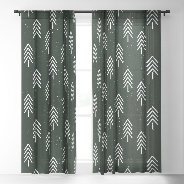 Coastl Studio Pine Trees Olive Single Panel Sheer Window Curtain Deny Designs