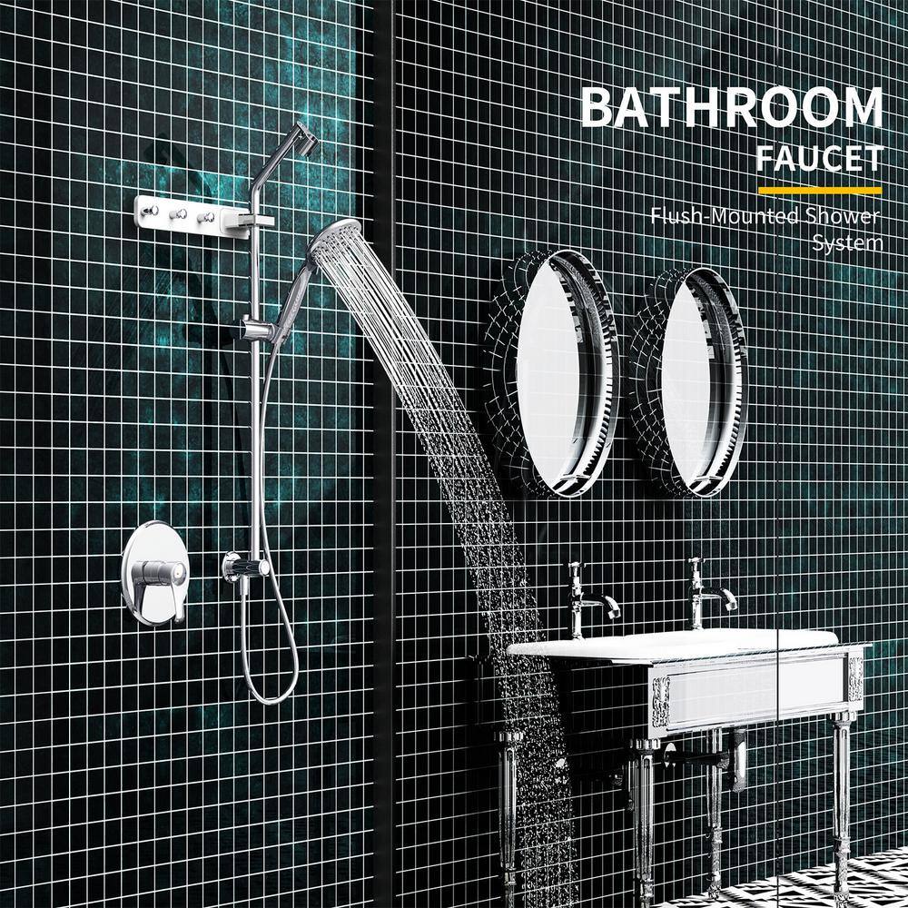 GIVING TREE 5-Spary Patterns with 3 Robe Hook 4 in. High-Pressure Wall Bar Shower Kit with Hand Shower and Valve In Chrome HDFFBT714A2-CH