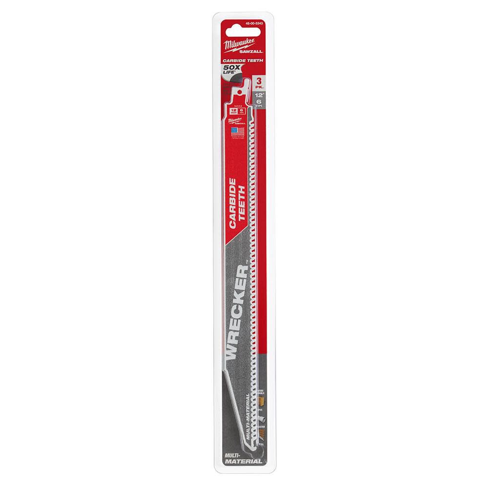 Milwaukee 12" 6 TPI THE WRECKER with Carbide Teeth SAWZALL Blade 3PK 48-00-5343 from Milwaukee